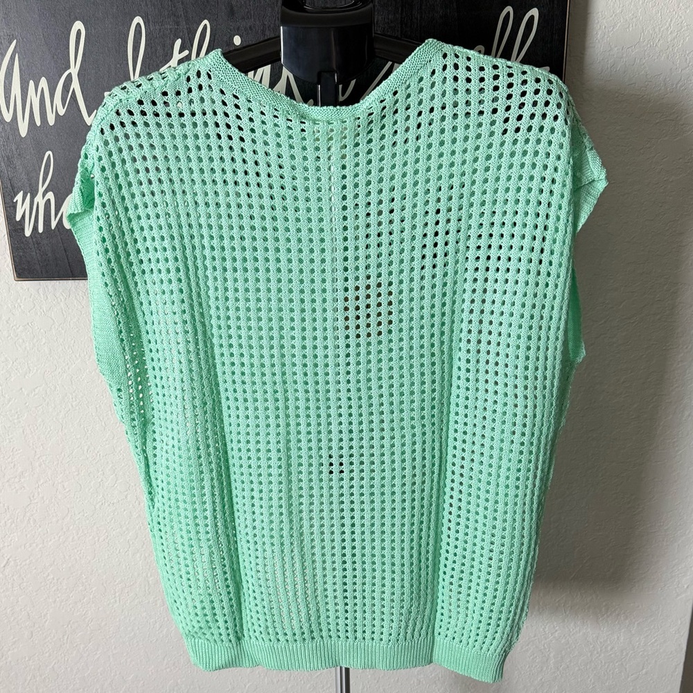 BiBi Light Green Open Knit Sweater NWT - Picture 3 of 8